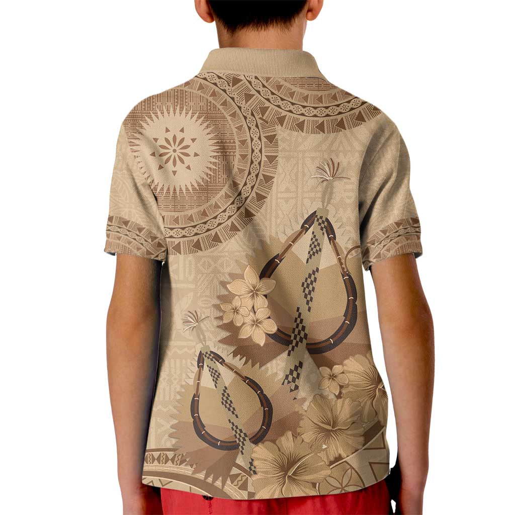 Brown Bula Fiji Kid Polo Shirt Fijian Dance Fan Tapa Cloth Pattern