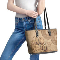 Brown Bula Fiji Leather Tote Bag Fijian Dance Fan Tapa Cloth Pattern LT14 - Polynesian Pride