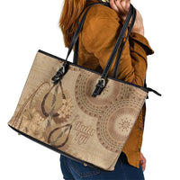Brown Bula Fiji Leather Tote Bag Fijian Dance Fan Tapa Cloth Pattern LT14 - Polynesian Pride