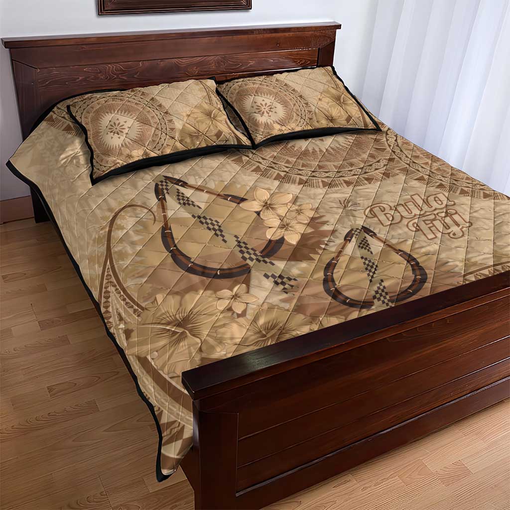 Brown Bula Fiji Quilt Bed Set Fijian Dance Fan Tapa Cloth Pattern