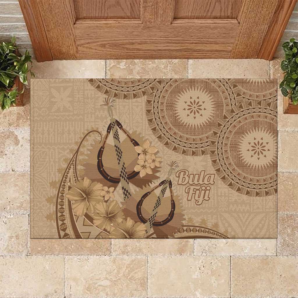 Brown Bula Fiji Rubber Doormat Fijian Dance Fan Tapa Cloth Pattern