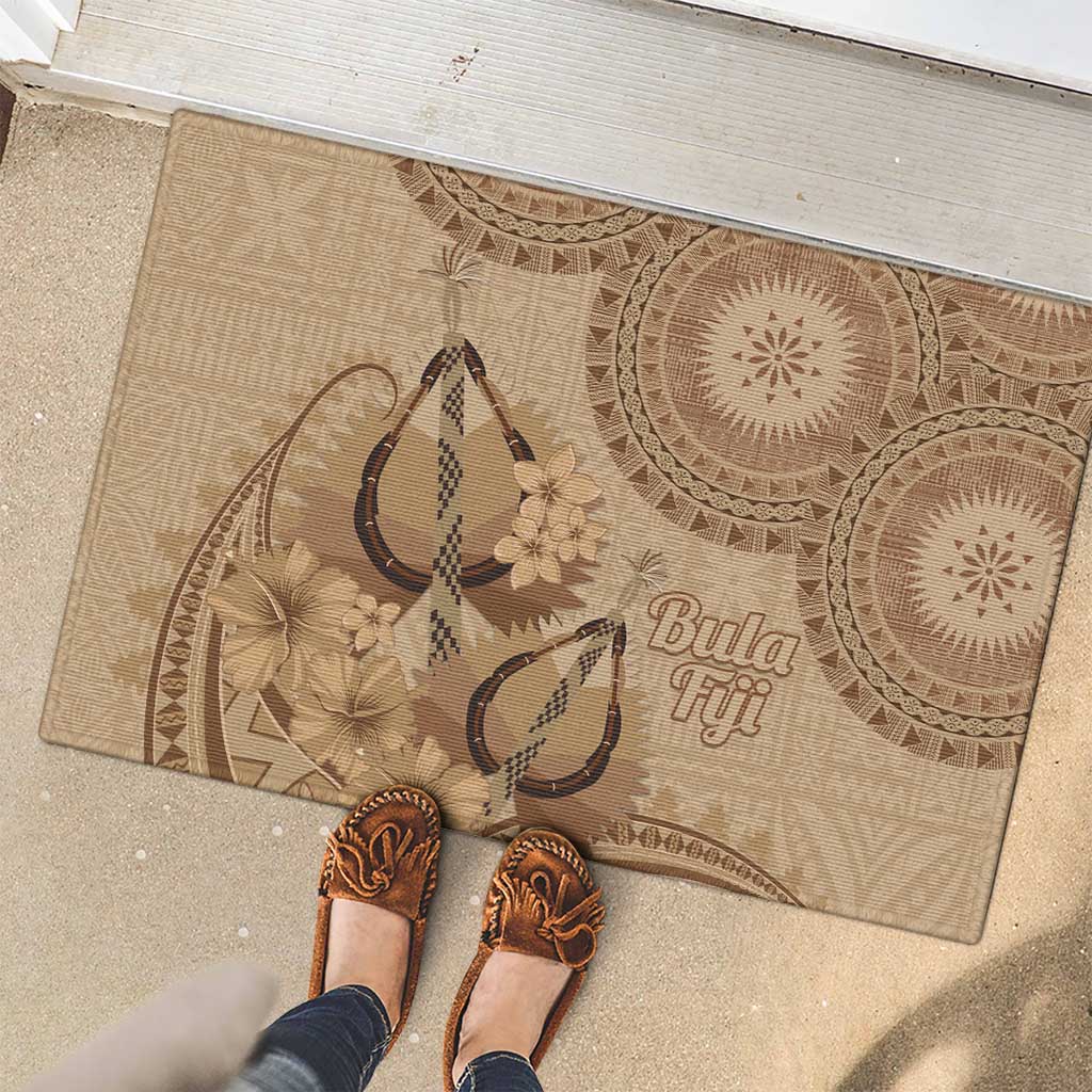 Brown Bula Fiji Rubber Doormat Fijian Dance Fan Tapa Cloth Pattern