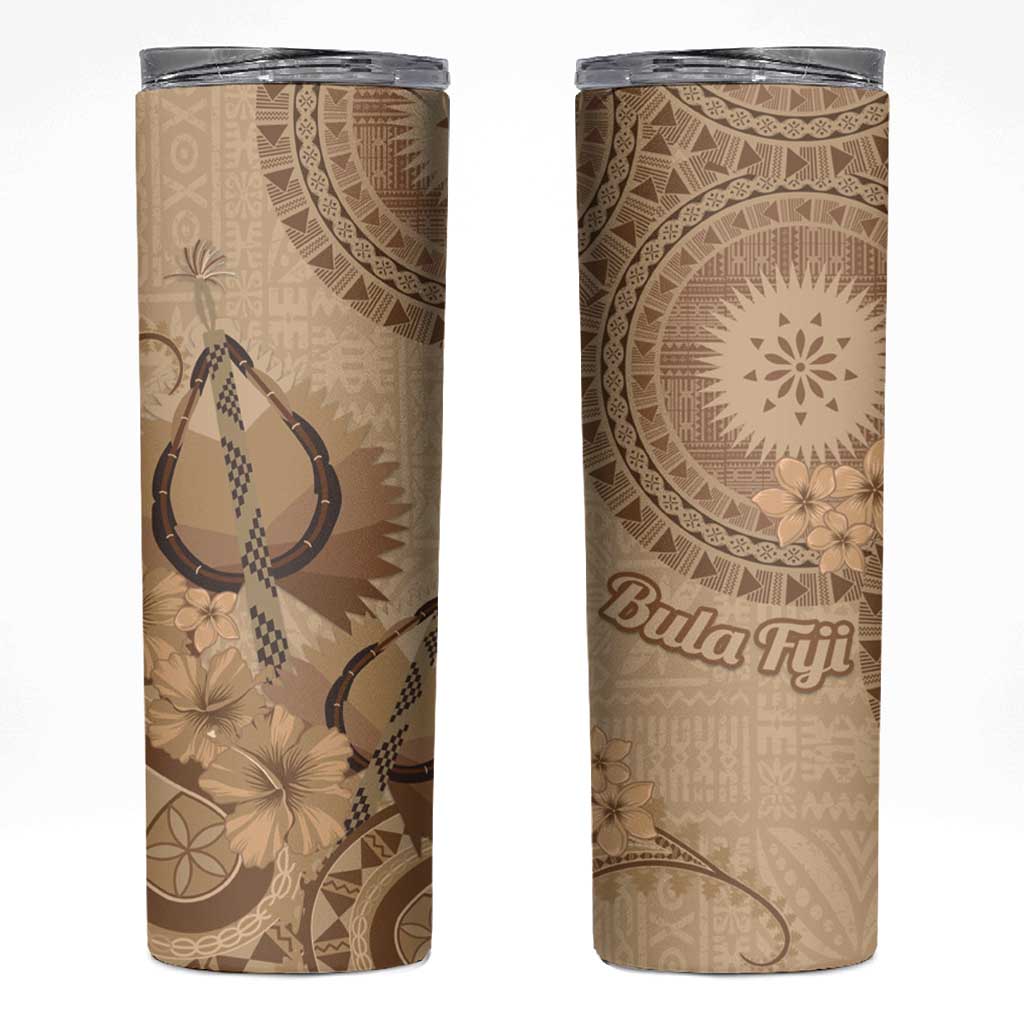 Brown Bula Fiji Skinny Tumbler Fijian Dance Fan Tapa Cloth Pattern LT14 Brown - Polynesian Pride