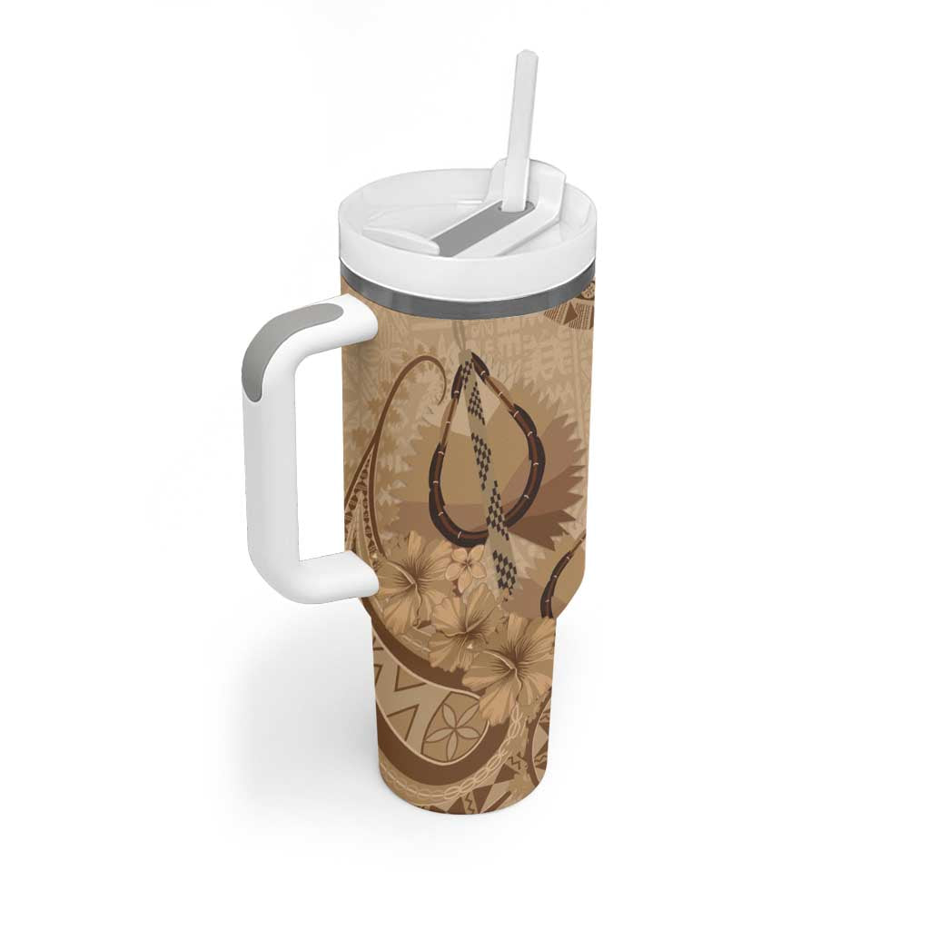 Brown Bula Fiji Tumbler With Handle Fijian Dance Fan Tapa Cloth Pattern