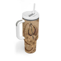 Brown Bula Fiji Tumbler With Handle Fijian Dance Fan Tapa Cloth Pattern