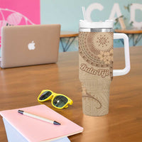 Brown Bula Fiji Tumbler With Handle Fijian Dance Fan Tapa Cloth Pattern