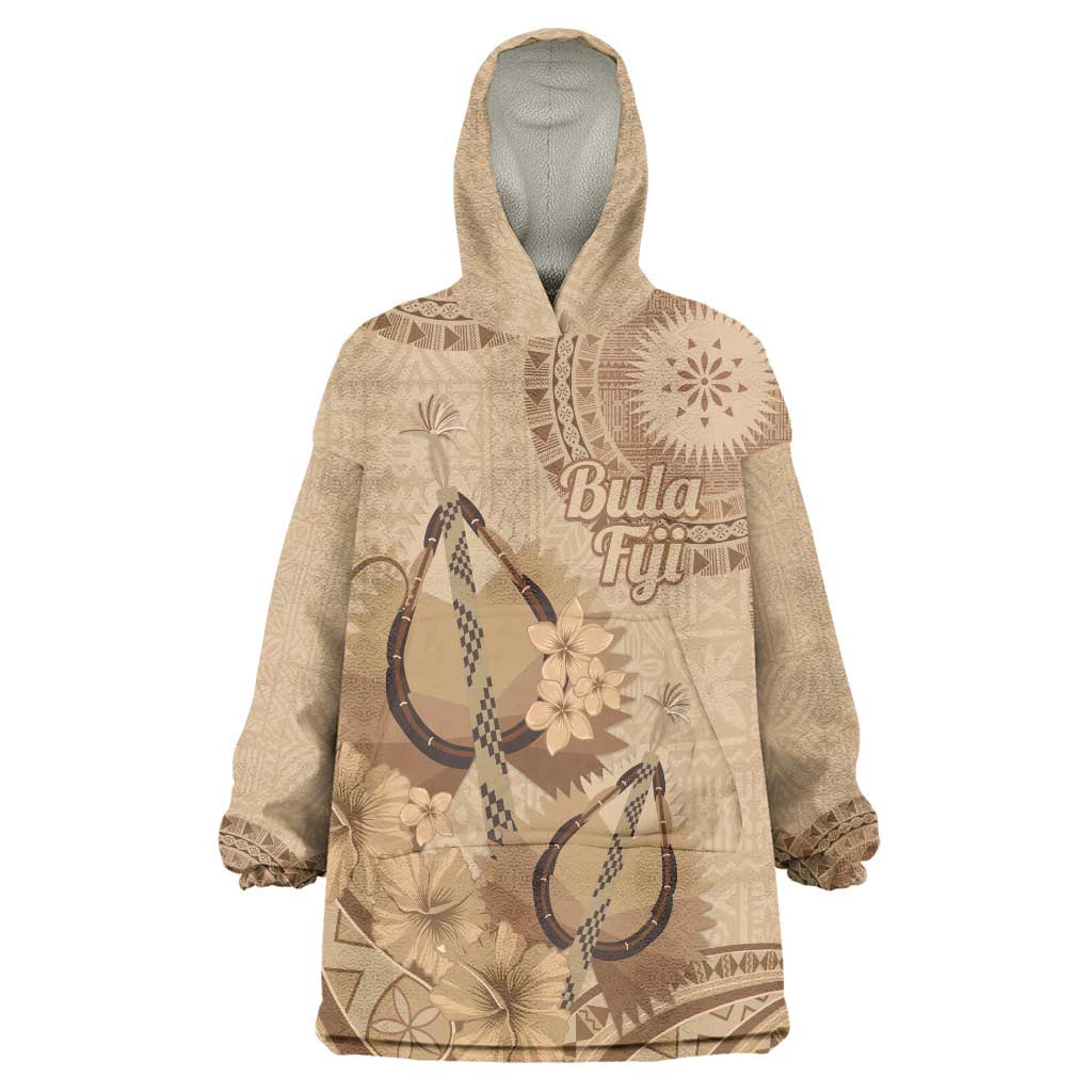 Brown Bula Fiji Wearable Blanket Hoodie Fijian Dance Fan Tapa Cloth Pattern