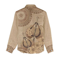 Brown Bula Fiji Women Casual Shirt Fijian Dance Fan Tapa Cloth Pattern LT14 - Polynesian Pride