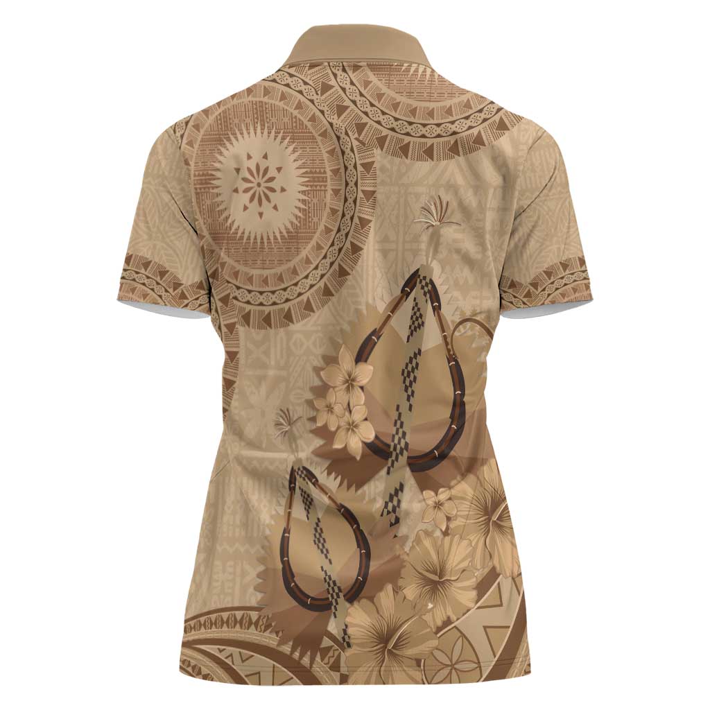 Brown Bula Fiji Women Polo Shirt Fijian Dance Fan Tapa Cloth Pattern LT14 - Polynesian Pride