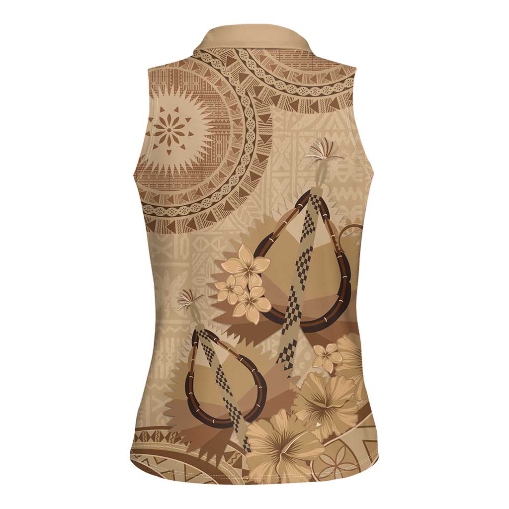 Brown Bula Fiji Women Sleeveless Polo Shirt Fijian Dance Fan Tapa Cloth Pattern LT14 - Polynesian Pride