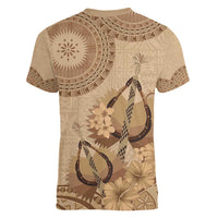 Brown Bula Fiji Women V-Neck T-Shirt Fijian Dance Fan Tapa Cloth Pattern LT14 - Polynesian Pride