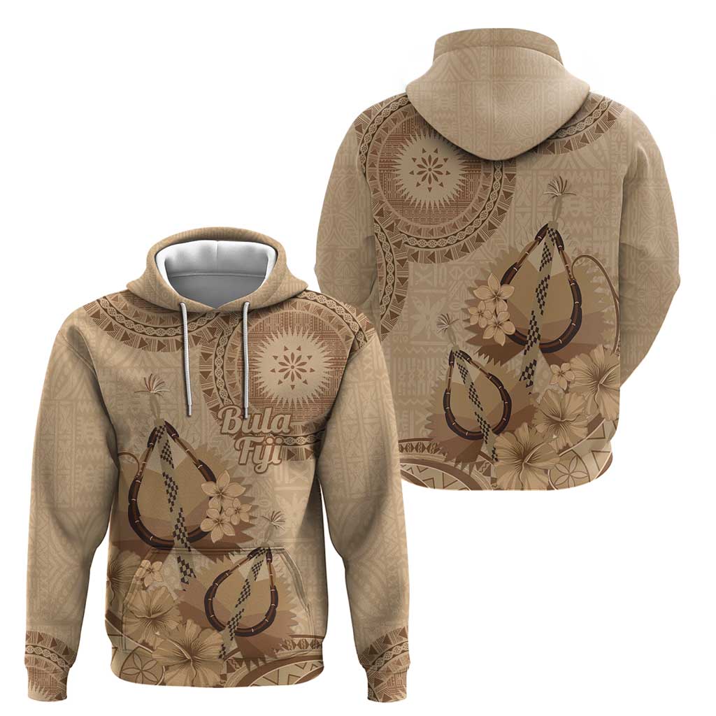 Brown Bula Fiji Zip Hoodie Fijian Dance Fan Tapa Cloth Pattern