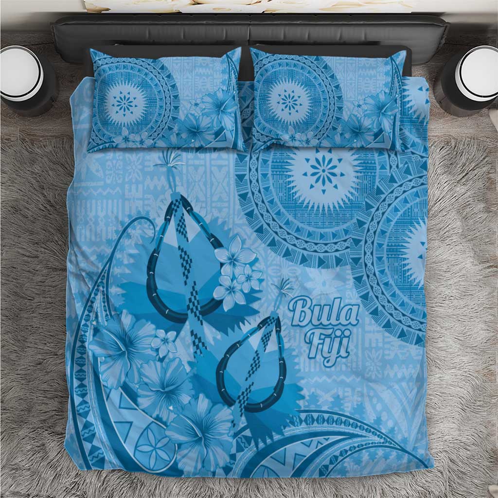Blue Bula Fiji Bedding Set Fijian Dance Fan Tapa Cloth Pattern LT14 Blue - Polynesian Pride