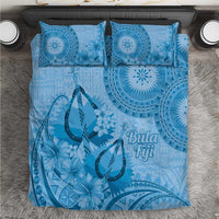 Blue Bula Fiji Bedding Set Fijian Dance Fan Tapa Cloth Pattern LT14 Blue - Polynesian Pride