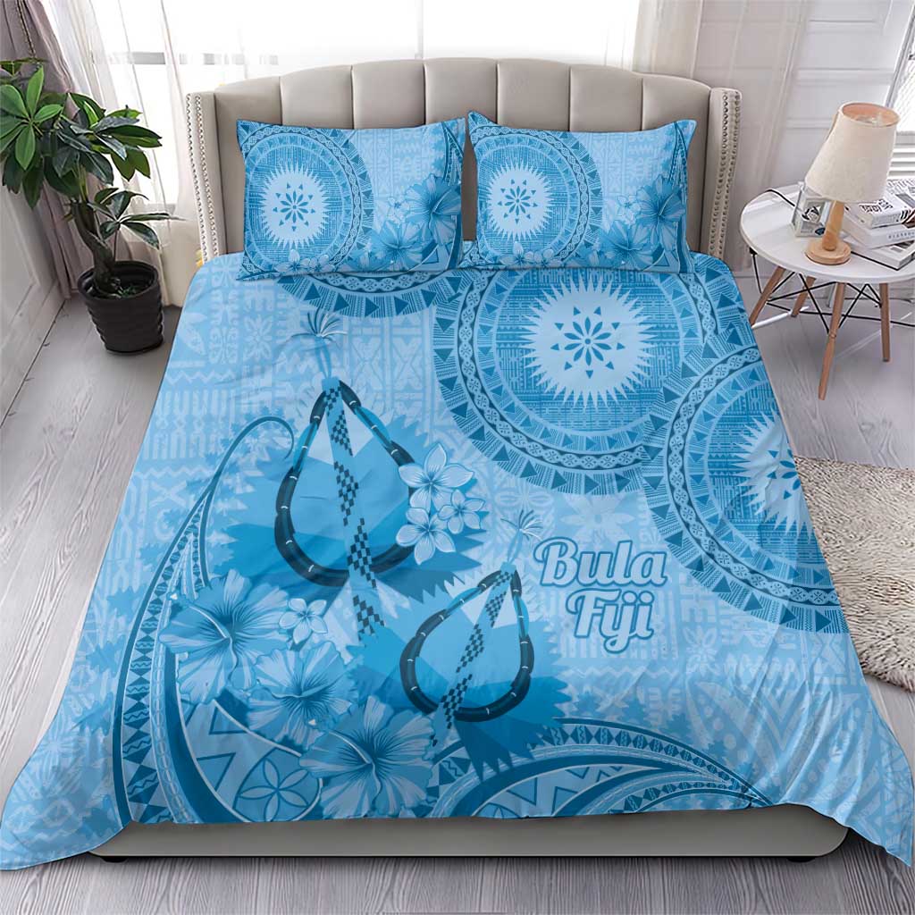 Blue Bula Fiji Bedding Set Fijian Dance Fan Tapa Cloth Pattern LT14 - Polynesian Pride