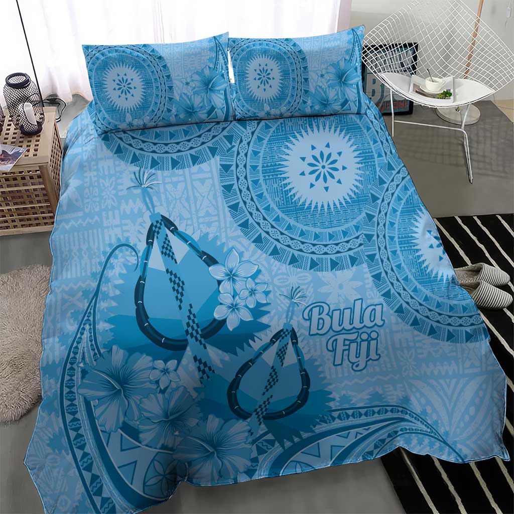 Blue Bula Fiji Bedding Set Fijian Dance Fan Tapa Cloth Pattern LT14 - Polynesian Pride