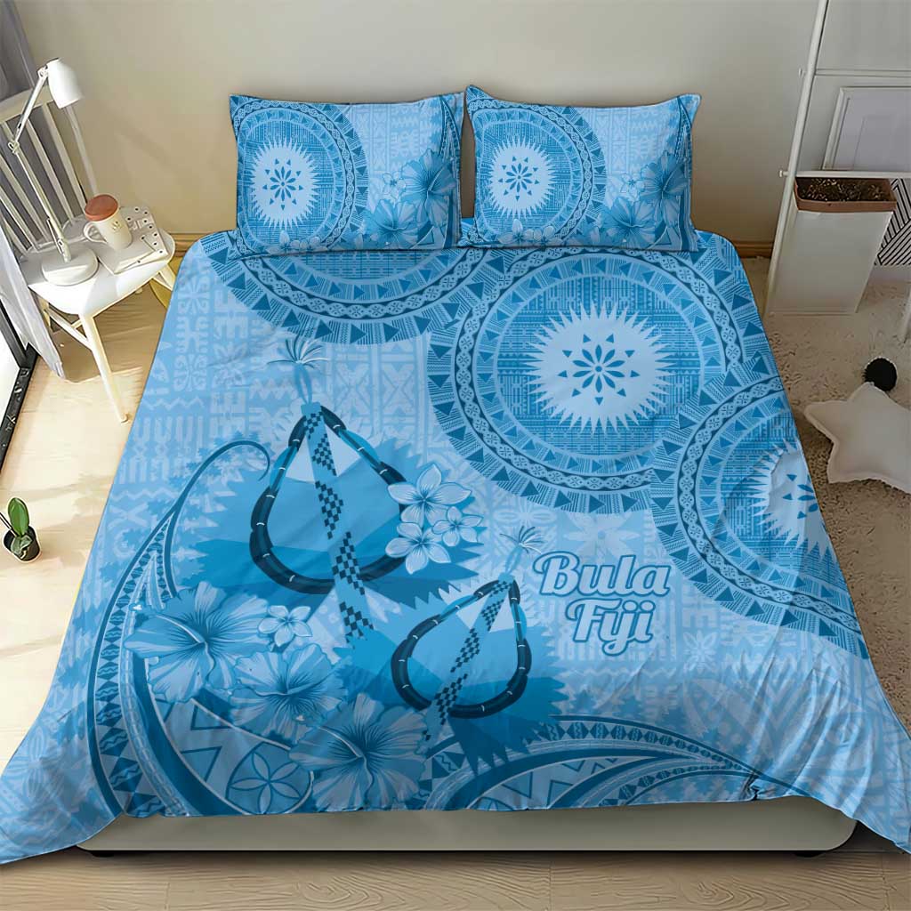 Blue Bula Fiji Bedding Set Fijian Dance Fan Tapa Cloth Pattern LT14 - Polynesian Pride