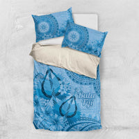 Blue Bula Fiji Bedding Set Fijian Dance Fan Tapa Cloth Pattern LT14 US Twin 172cm x 218cm Blue - Polynesian Pride