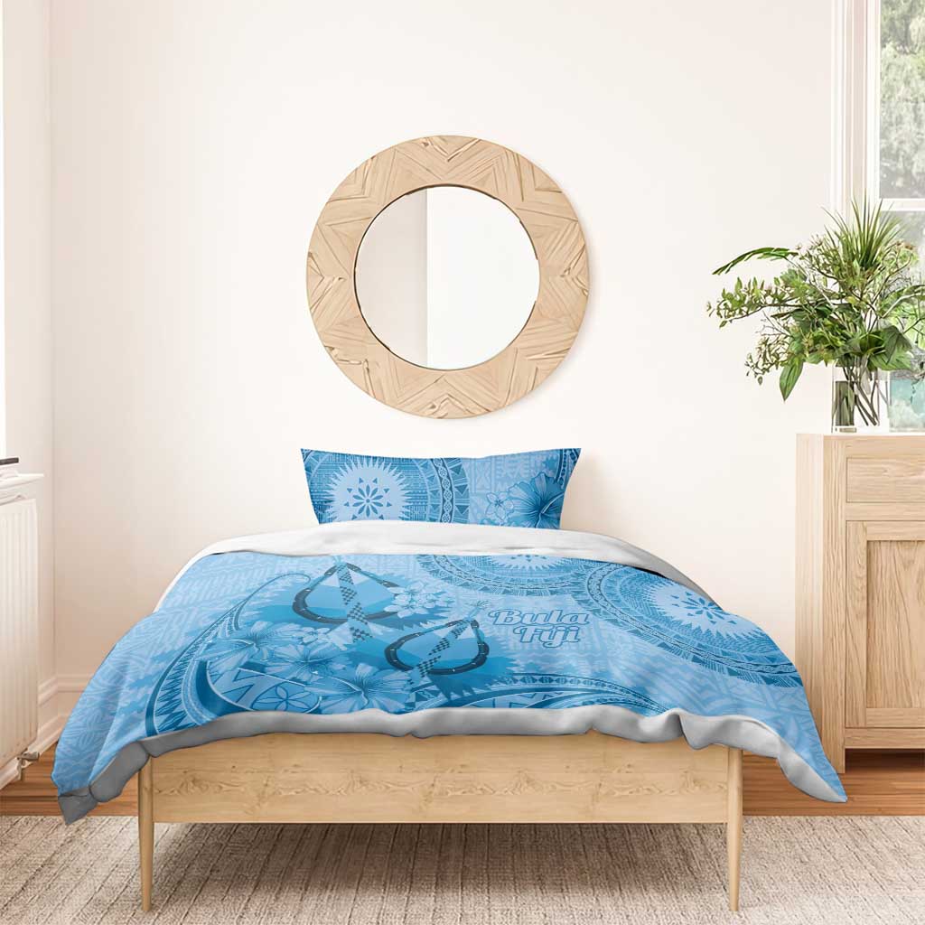 Blue Bula Fiji Bedding Set Fijian Dance Fan Tapa Cloth Pattern LT14 - Polynesian Pride
