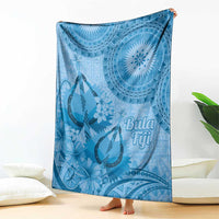 Blue Bula Fiji Blanket Fijian Dance Fan Tapa Cloth Pattern