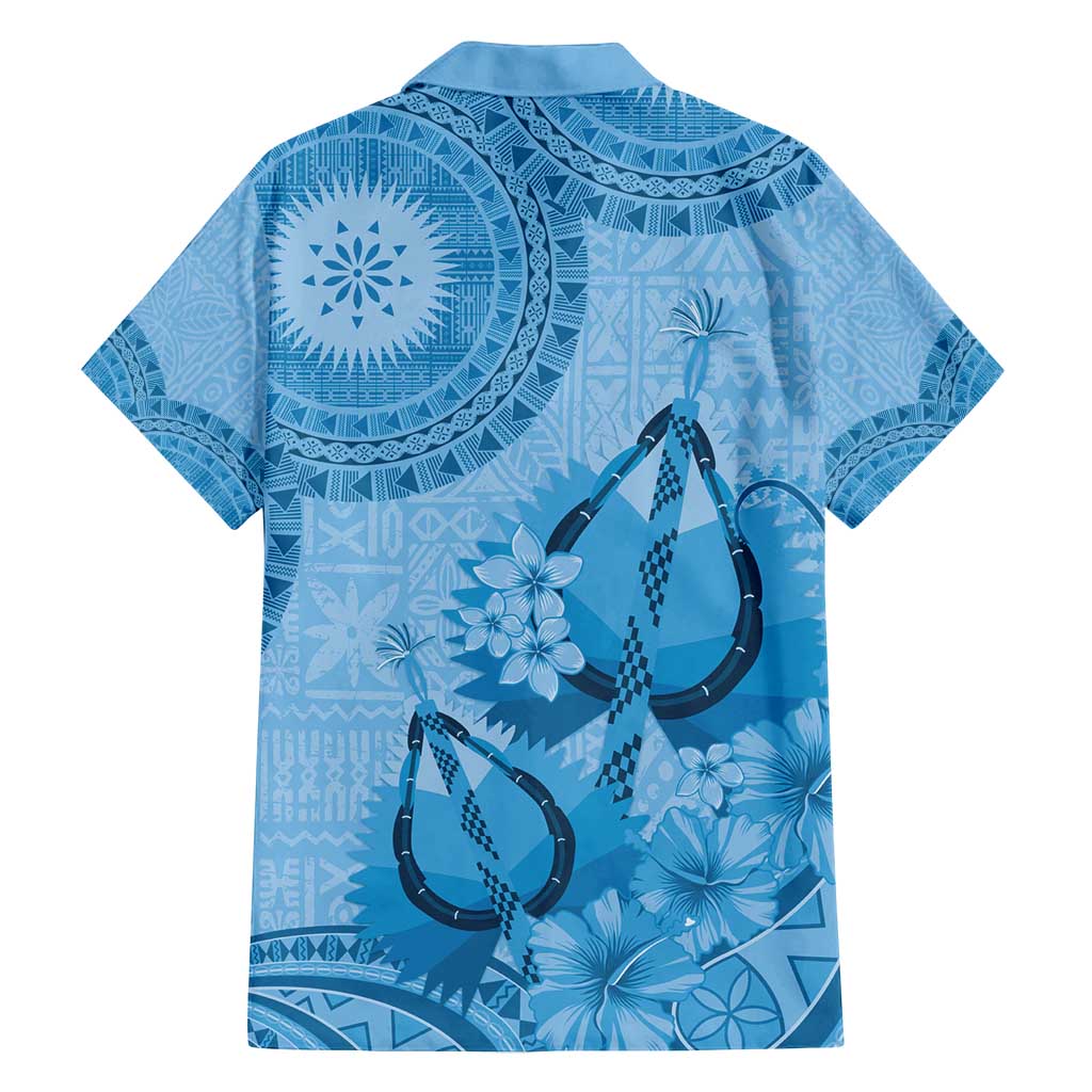 Blue Bula Fiji Family Matching Long Sleeve Bodycon Dress and Hawaiian Shirt Fijian Dance Fan Tapa Cloth Pattern LT14 - Polynesian Pride