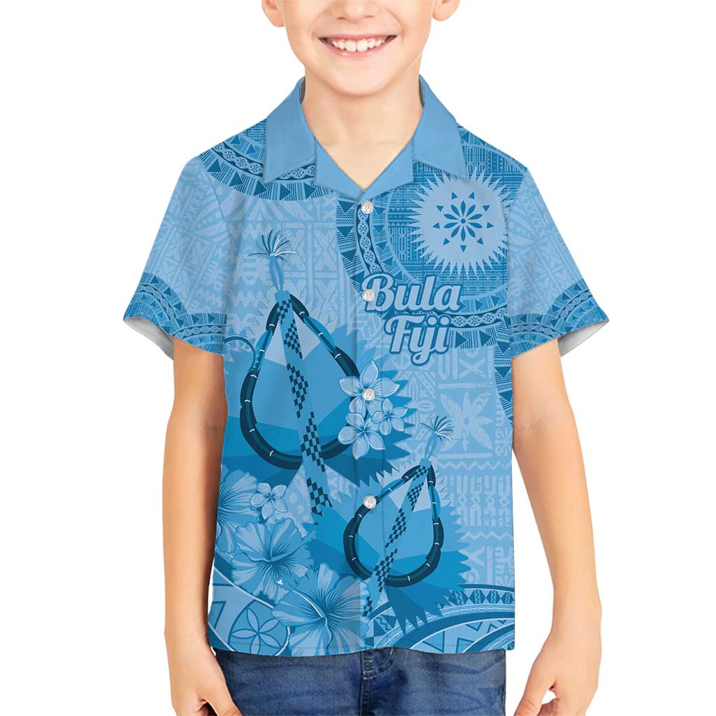 Blue Bula Fiji Family Matching Long Sleeve Bodycon Dress and Hawaiian Shirt Fijian Dance Fan Tapa Cloth Pattern LT14 Son's Shirt Blue - Polynesian Pride
