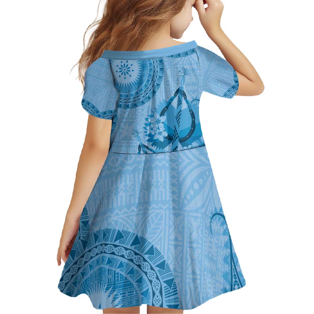 Blue Bula Fiji Family Matching Mermaid Dress and Hawaiian Shirt Fijian Dance Fan Tapa Cloth Pattern LT14 - Polynesian Pride