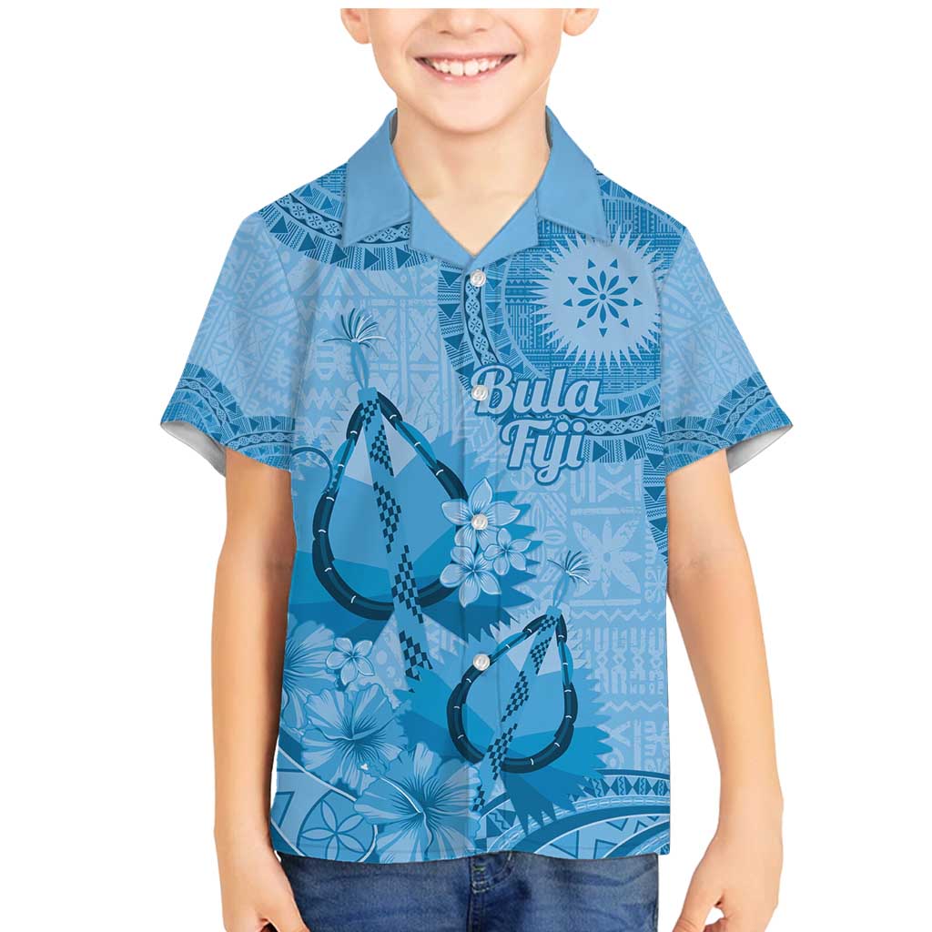 Blue Bula Fiji Family Matching Mermaid Dress and Hawaiian Shirt Fijian Dance Fan Tapa Cloth Pattern LT14 Son's Shirt Blue - Polynesian Pride
