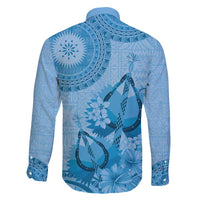 Blue Bula Fiji Family Matching Off Shoulder Maxi Dress and Hawaiian Shirt Fijian Dance Fan Tapa Cloth Pattern LT14 - Polynesian Pride