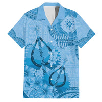 Blue Bula Fiji Family Matching Summer Maxi Dress and Hawaiian Shirt Fijian Dance Fan Tapa Cloth Pattern LT14 Dad's Shirt - Short Sleeve Blue - Polynesian Pride