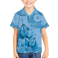 Blue Bula Fiji Family Matching Summer Maxi Dress and Hawaiian Shirt Fijian Dance Fan Tapa Cloth Pattern LT14 Son's Shirt Blue - Polynesian Pride