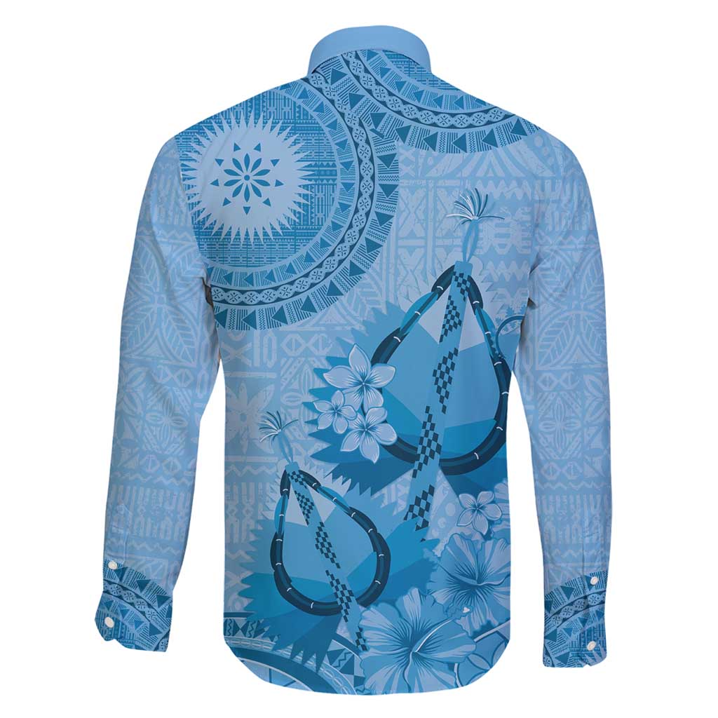 Blue Bula Fiji Family Matching Tank Maxi Dress and Hawaiian Shirt Fijian Dance Fan Tapa Cloth Pattern LT14 - Polynesian Pride