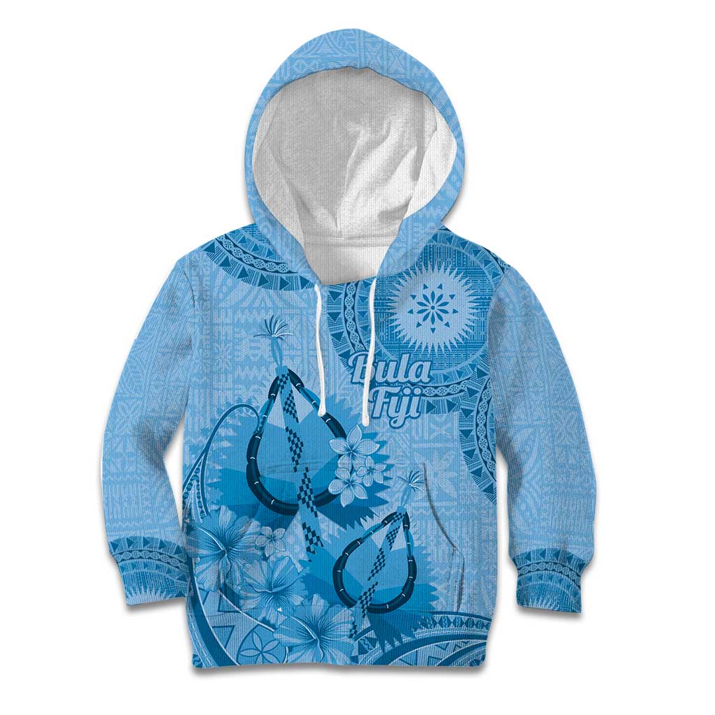 Blue Bula Fiji Kid Hoodie Fijian Dance Fan Tapa Cloth Pattern