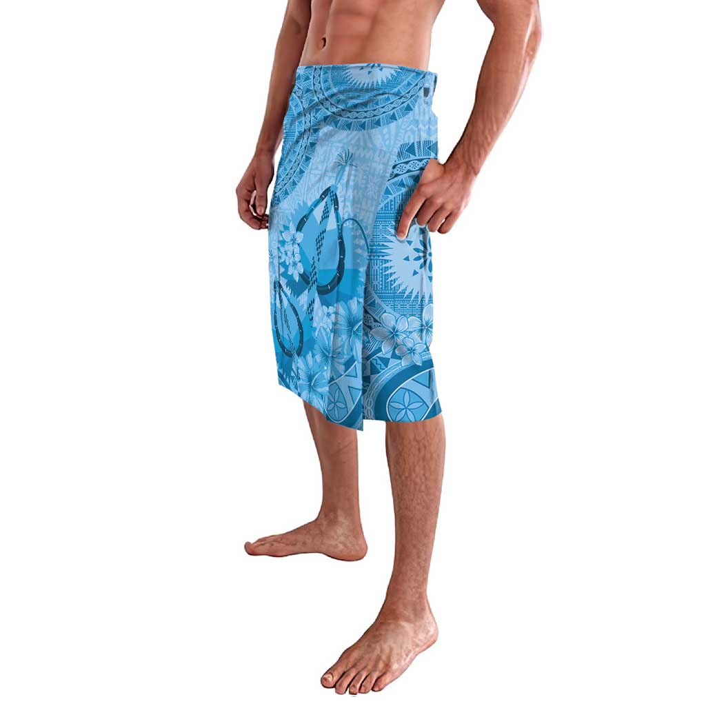 Blue Bula Fiji Lavalava Fijian Dance Fan Tapa Cloth Pattern