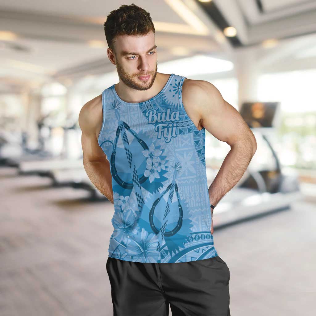Blue Bula Fiji Men Tank Top Fijian Dance Fan Tapa Cloth Pattern LT14 Blue - Polynesian Pride