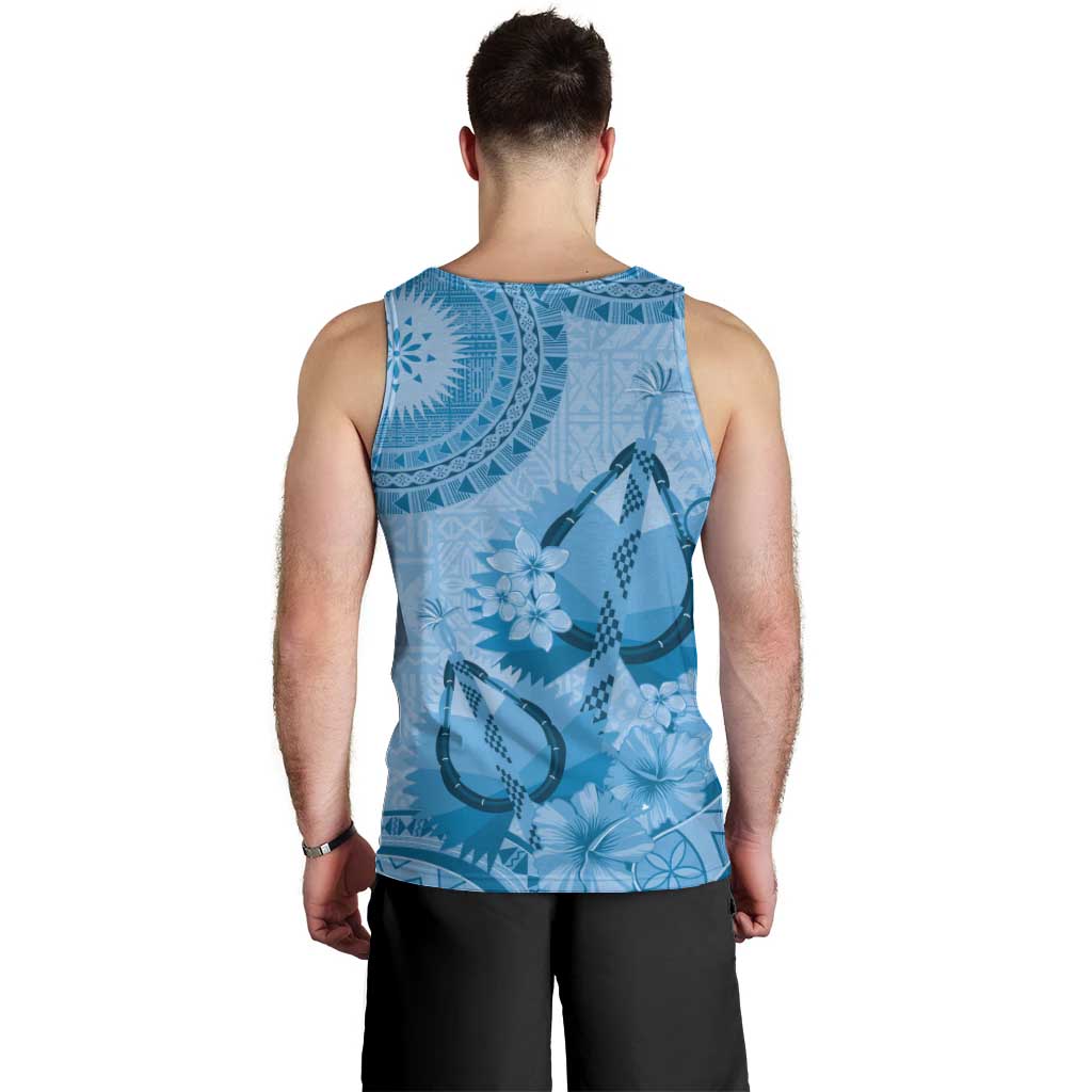 Blue Bula Fiji Men Tank Top Fijian Dance Fan Tapa Cloth Pattern LT14 - Polynesian Pride