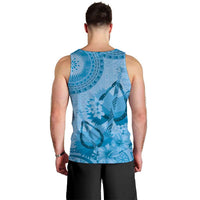 Blue Bula Fiji Men Tank Top Fijian Dance Fan Tapa Cloth Pattern LT14 - Polynesian Pride