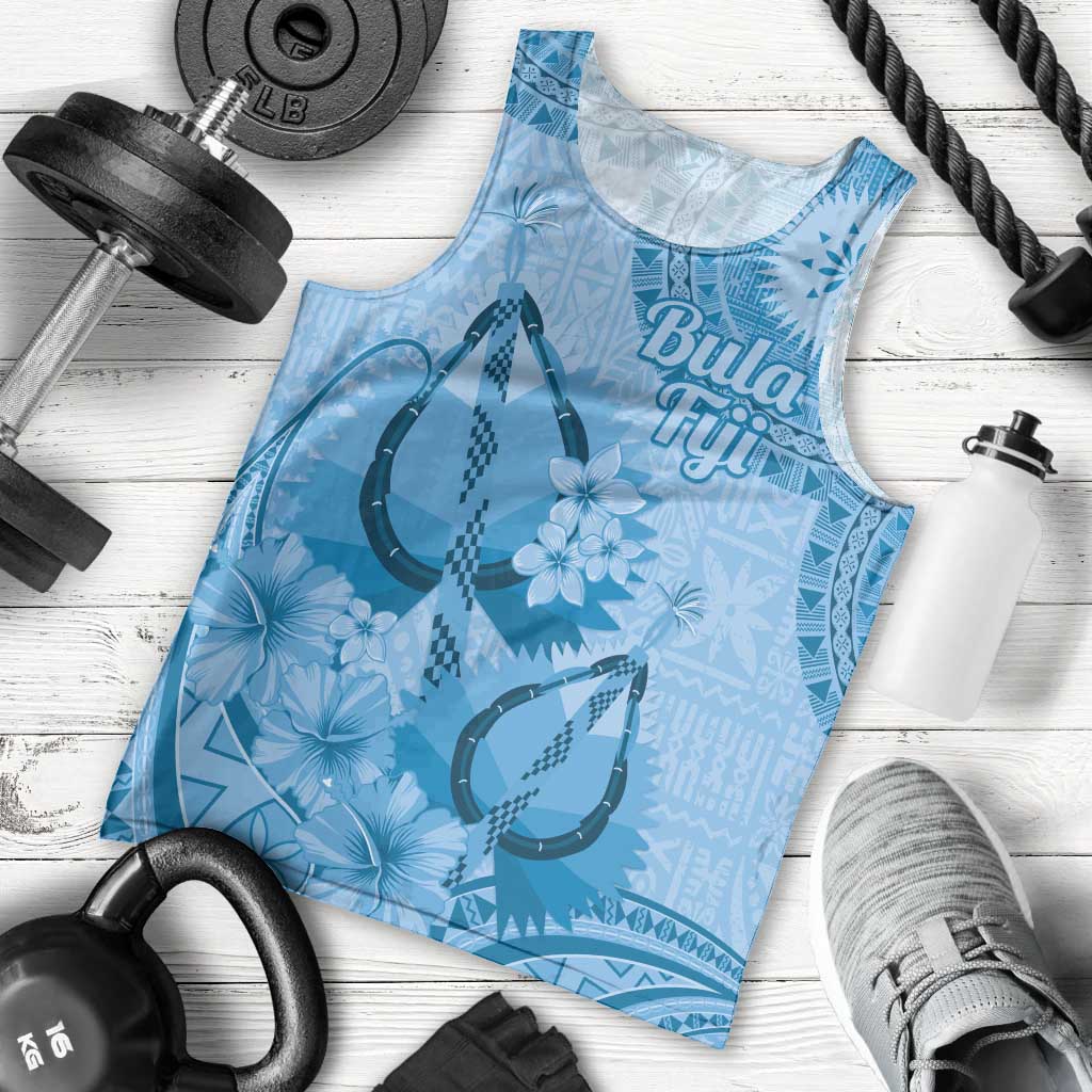 Blue Bula Fiji Men Tank Top Fijian Dance Fan Tapa Cloth Pattern LT14 - Polynesian Pride