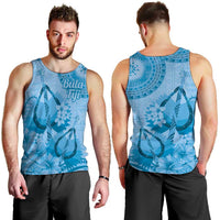 Blue Bula Fiji Men Tank Top Fijian Dance Fan Tapa Cloth Pattern LT14 - Polynesian Pride