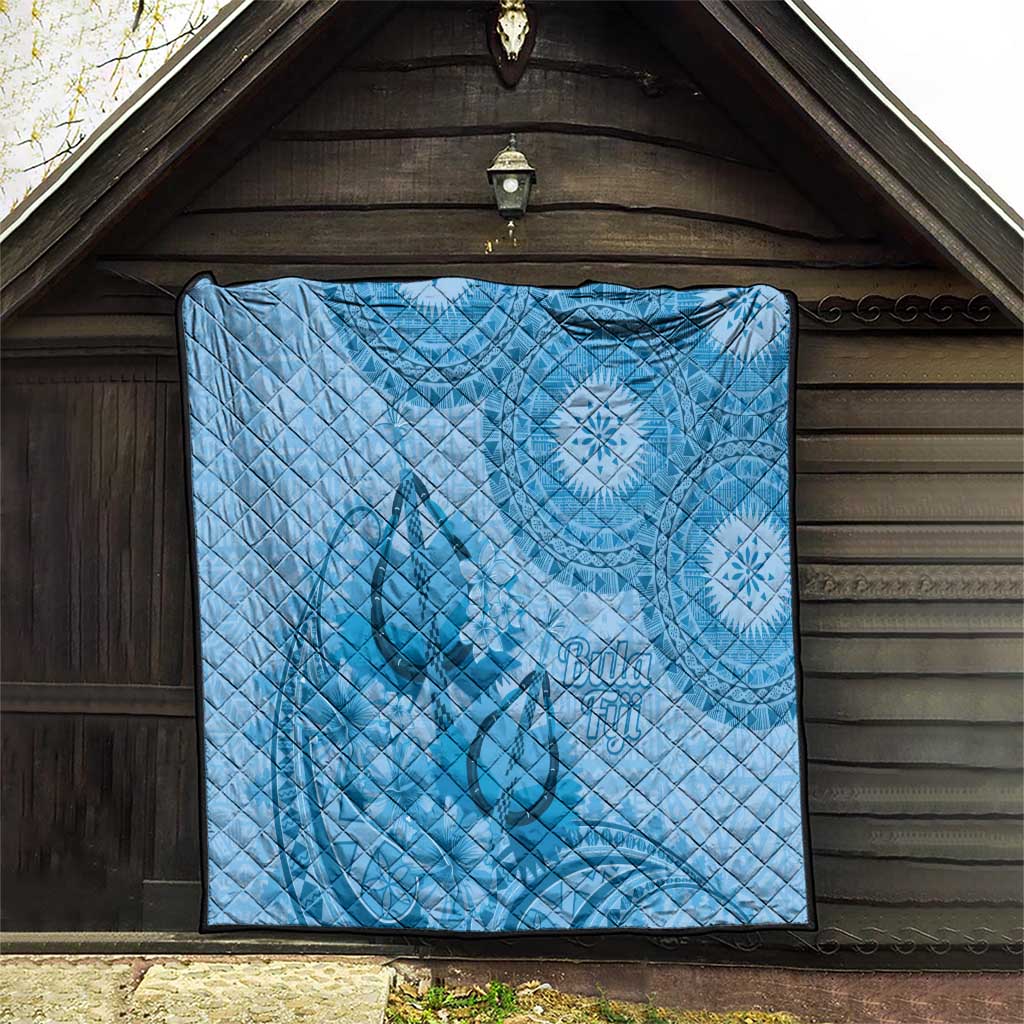 Blue Bula Fiji Quilt Fijian Dance Fan Tapa Cloth Pattern