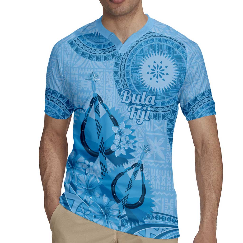 Blue Bula Fiji Rugby Jersey Fijian Dance Fan Tapa Cloth Pattern