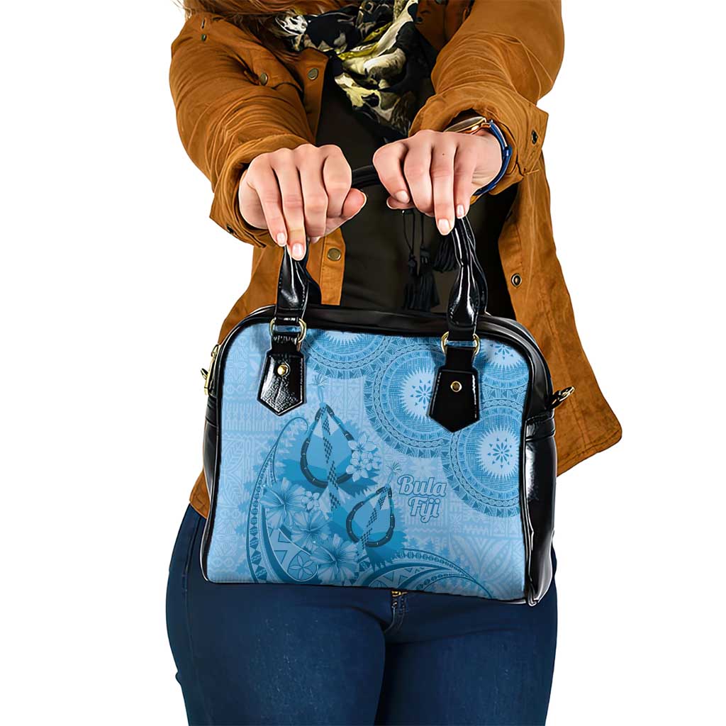 Blue Bula Fiji Shoulder Handbag Fijian Dance Fan Tapa Cloth Pattern