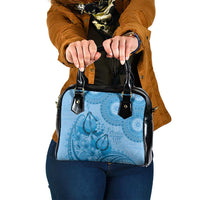 Blue Bula Fiji Shoulder Handbag Fijian Dance Fan Tapa Cloth Pattern