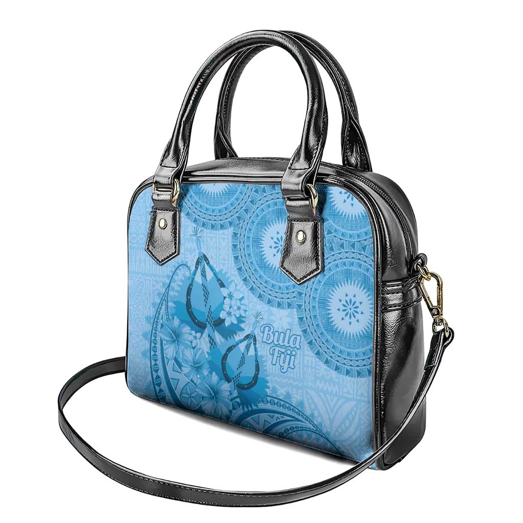 Blue Bula Fiji Shoulder Handbag Fijian Dance Fan Tapa Cloth Pattern
