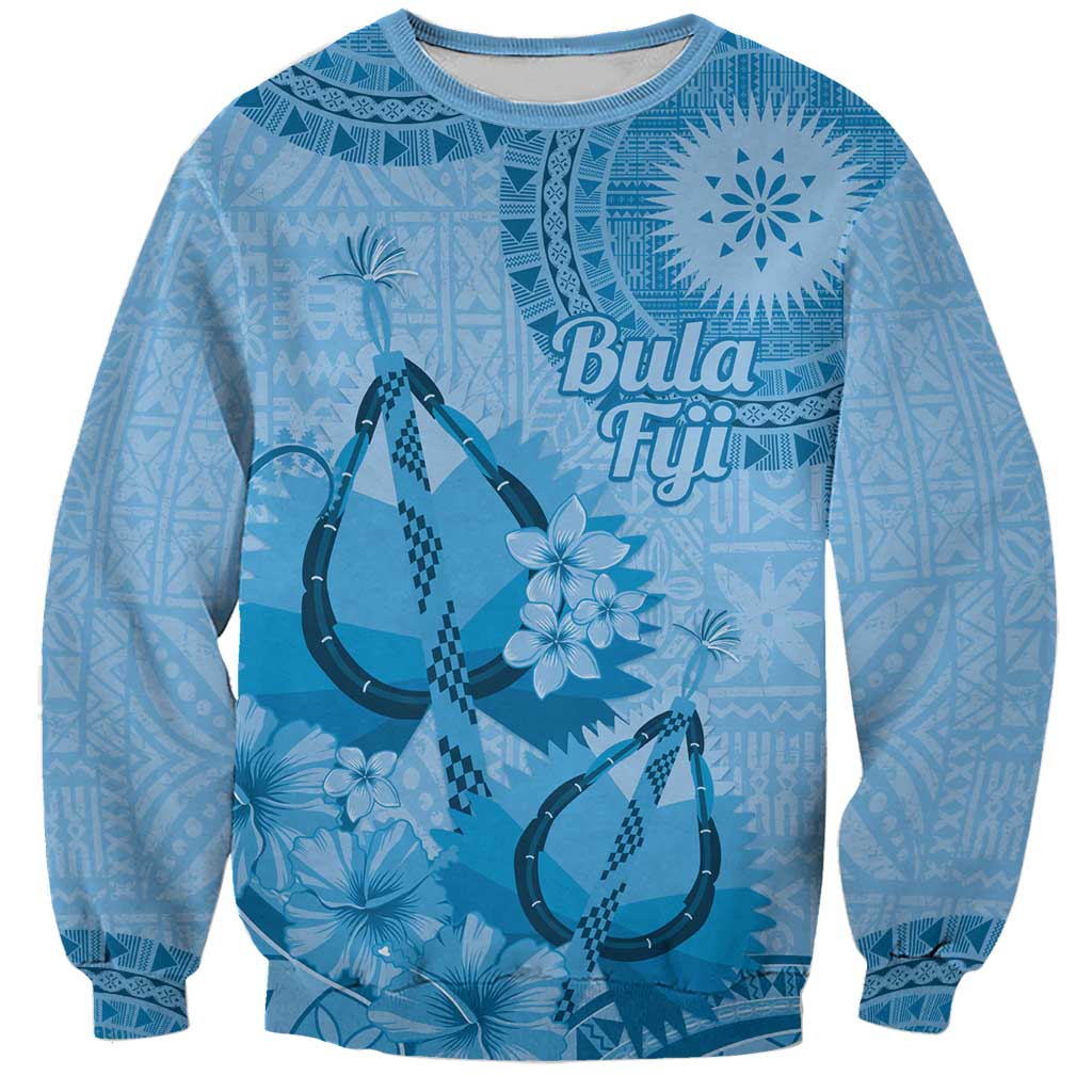 Blue Bula Fiji Sweatshirt Fijian Dance Fan Tapa Cloth Pattern LT14 Unisex Blue - Polynesian Pride