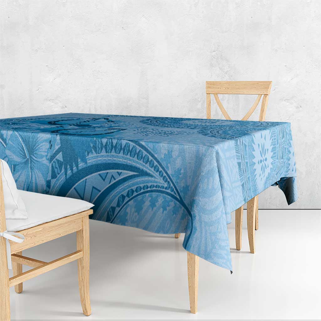 Blue Bula Fiji Tablecloth Fijian Dance Fan Tapa Cloth Pattern
