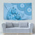 Blue Bula Fiji Tapestry Fijian Dance Fan Tapa Cloth Pattern