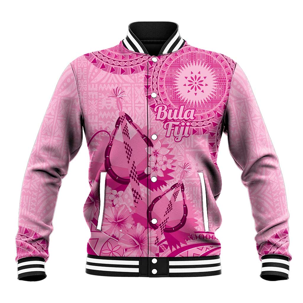 Pink Bula Fiji Baseball Jacket Fijian Dance Fan Tapa Cloth Pattern LT14 Unisex Pink - Polynesian Pride