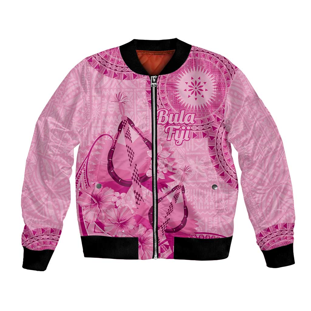 Pink Bula Fiji Bomber Jacket Fijian Dance Fan Tapa Cloth Pattern LT14 Unisex Pink - Polynesian Pride