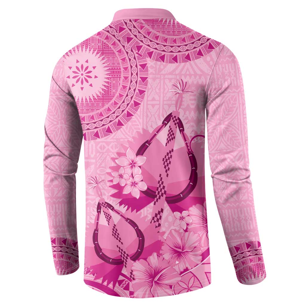 Pink Bula Fiji Button Sweatshirt Fijian Dance Fan Tapa Cloth Pattern LT14 - Polynesian Pride